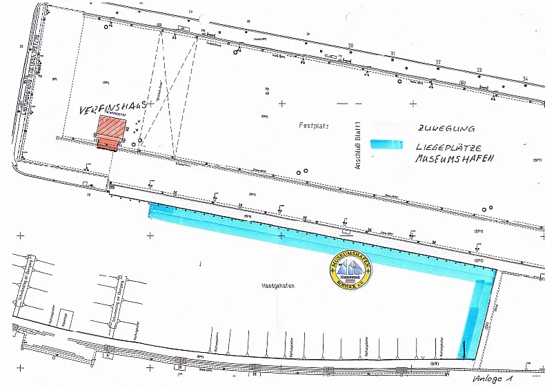 Lageplan des Museumshafens im Rostocker Stadthafen
